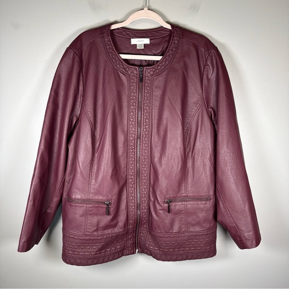 Christopher & Banks Womens Plum Faux Leather Zip Jacket Size 2X Plus - Picture 1 of 13